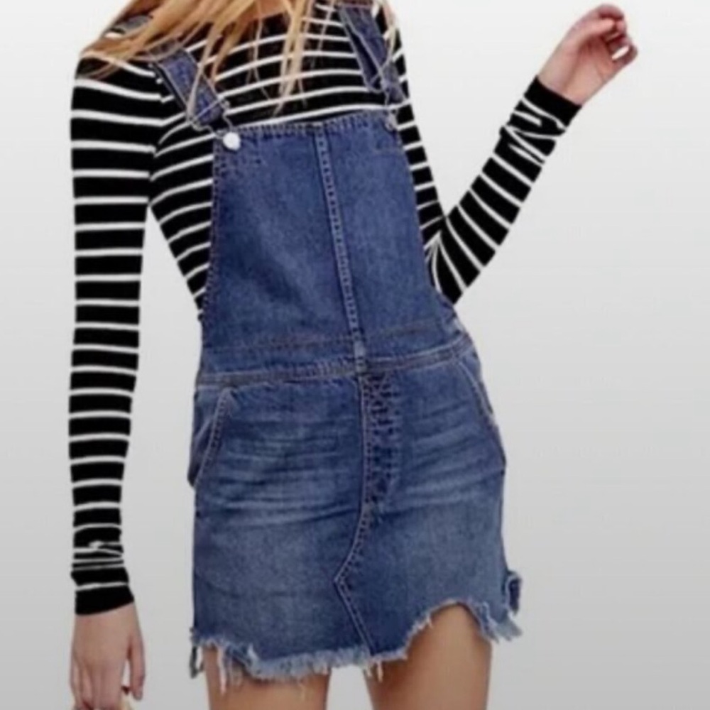 Free People Blue Denim Skirt Overalls Size 6 Great Condition Festival Boho